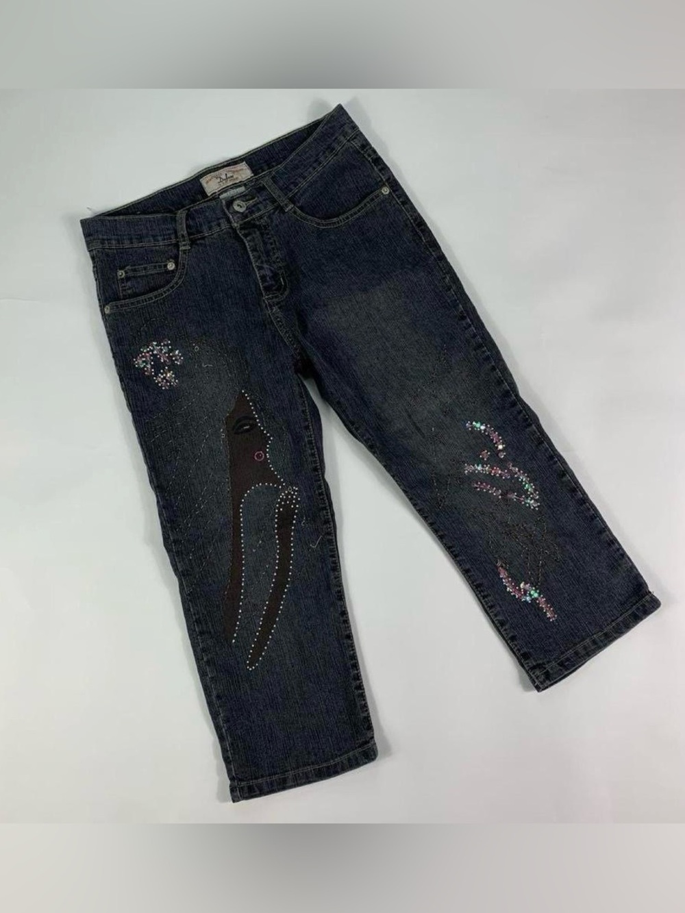 Defuze Beaded Sequin Embellished Capri Jeans 9/10 Y2K
